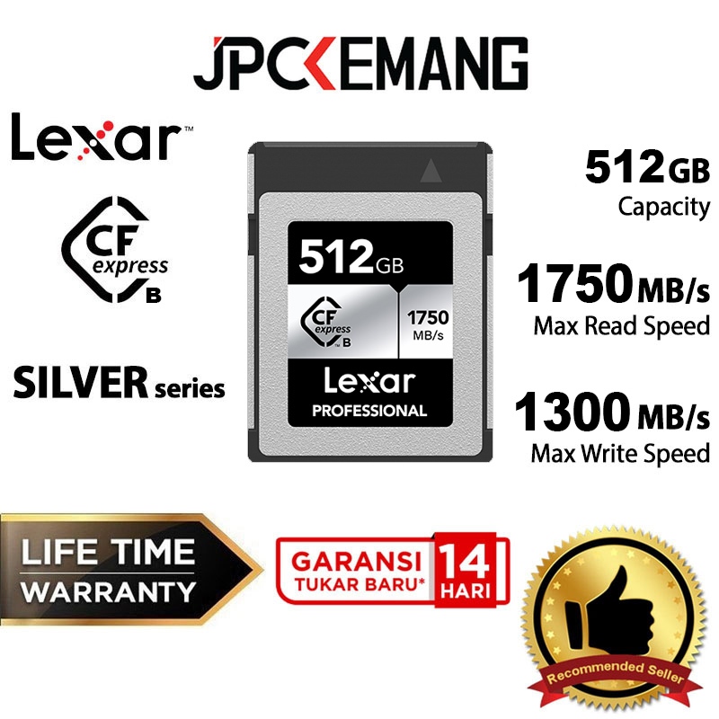 LEXAR CFEXPRESS 512GB 1750MB/s Type B Silver CF Express Memory Card 512 GB LCXEXSL512G-RNENG Garansi