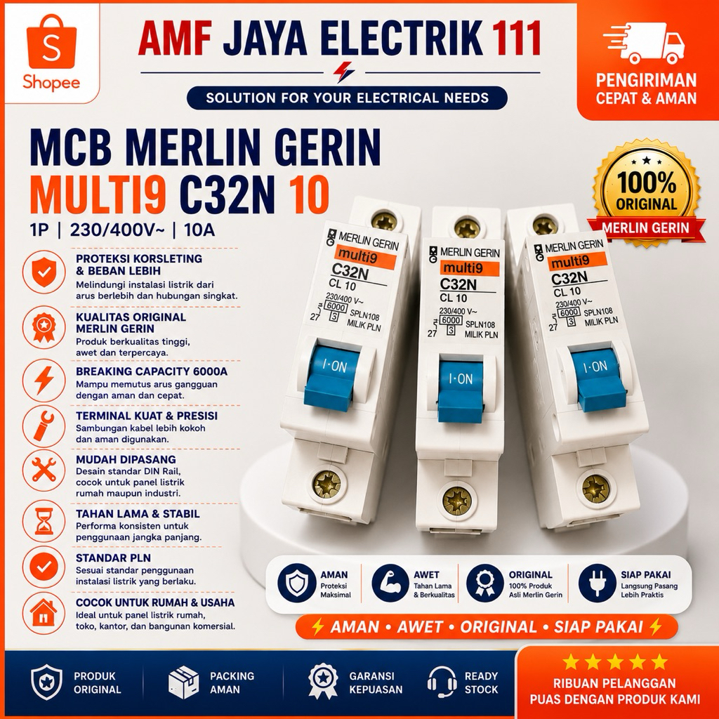 MCB Merlin Gerin Multi9 C32N 10 1P Original MCB PLN Circuit Breaker Pemutus Arus Listrik