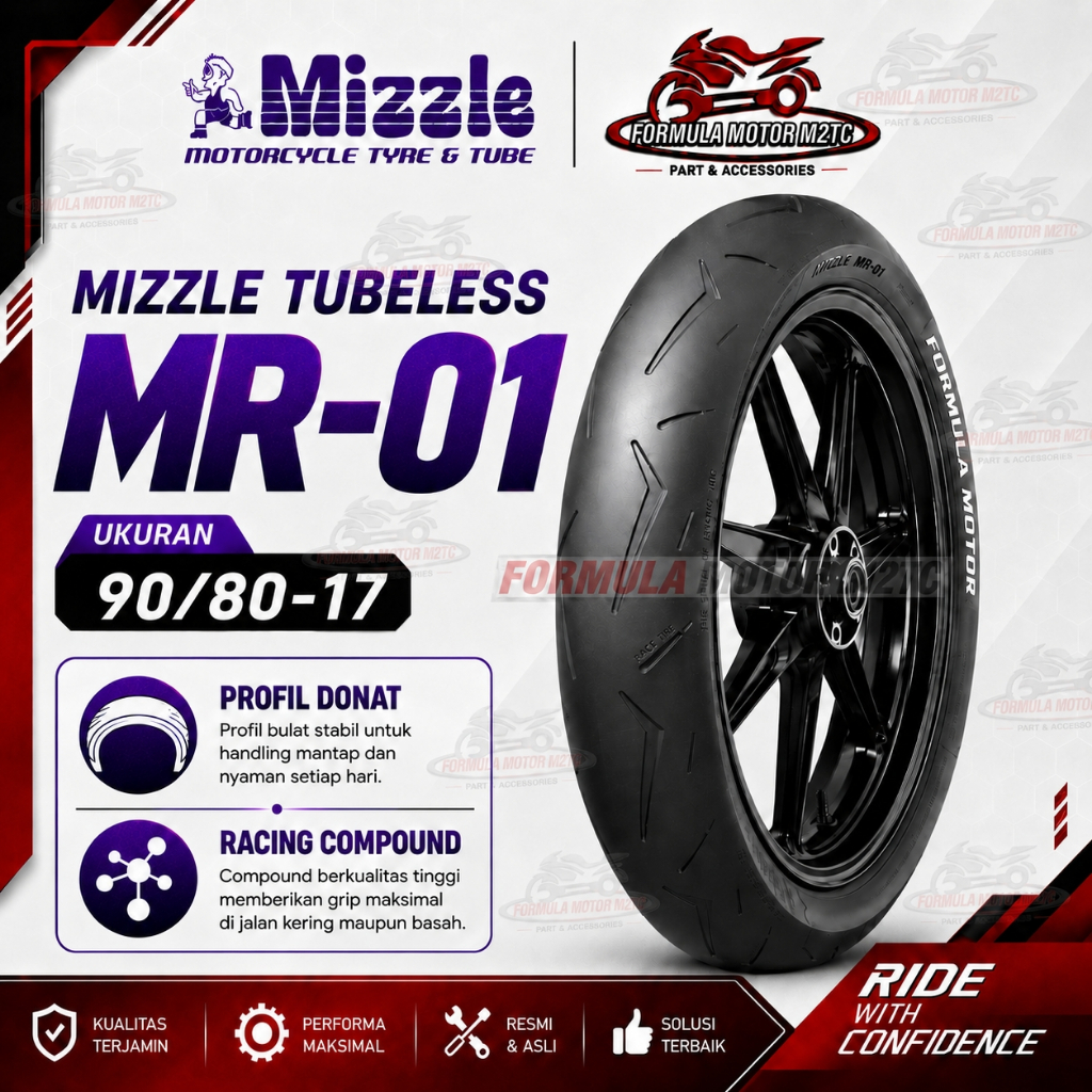 Ban Mizzle MR-01 MR01 90/80-17 Tubeless Ring 17 Soft Compound Racing Balap Bebek Sport Original