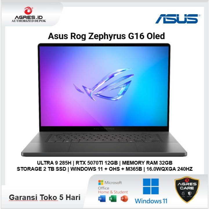 Asus Rog Zephyrus G16 Oled GU605CR Ultra 9 285H Rtx5070TI 12Gb/ 32Gb 2Tb W11+OHS+M365B 16.0WQXGA 240