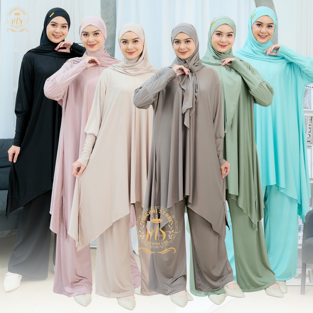 Kamila One set Kulot Jersey Premium Long Tunik Batwing + Khimar  Bandana Busui Friendly Set Daily