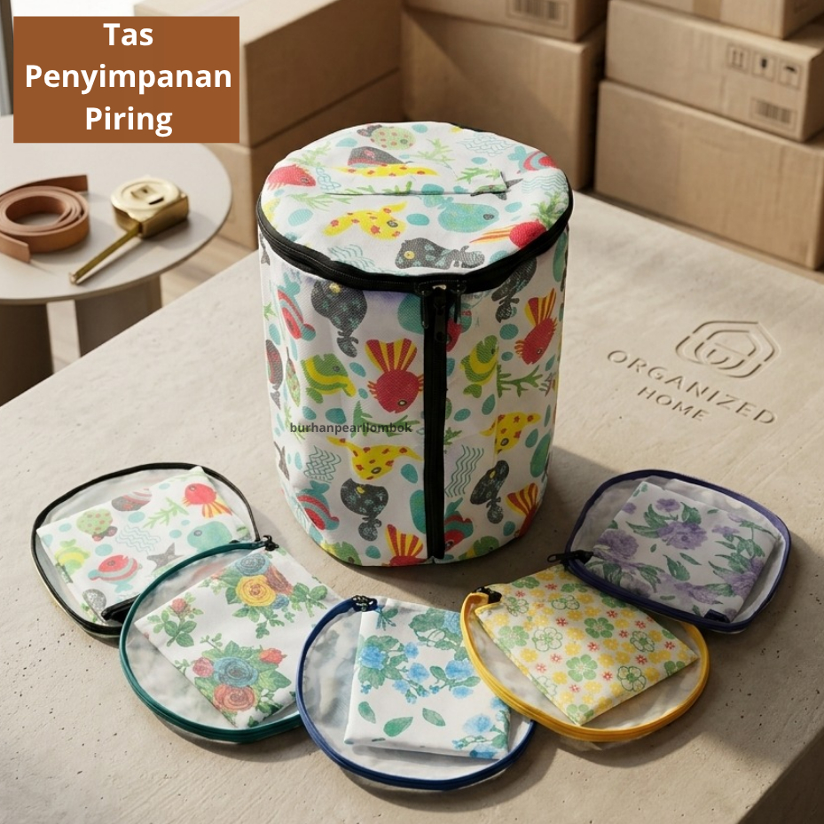 Tas Tempat Piring Kain Resleting Karakter Lucu Solusi Simpan Piring
