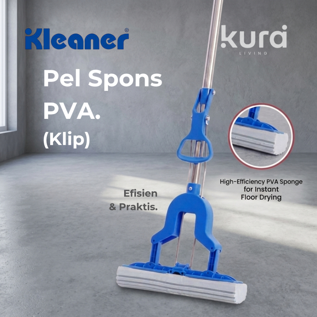 KURA Living | Kleaner Alat Pel Spons PVA Tongkat Metal Adjustable Praktis Peras Tanpa Tangan Pembers