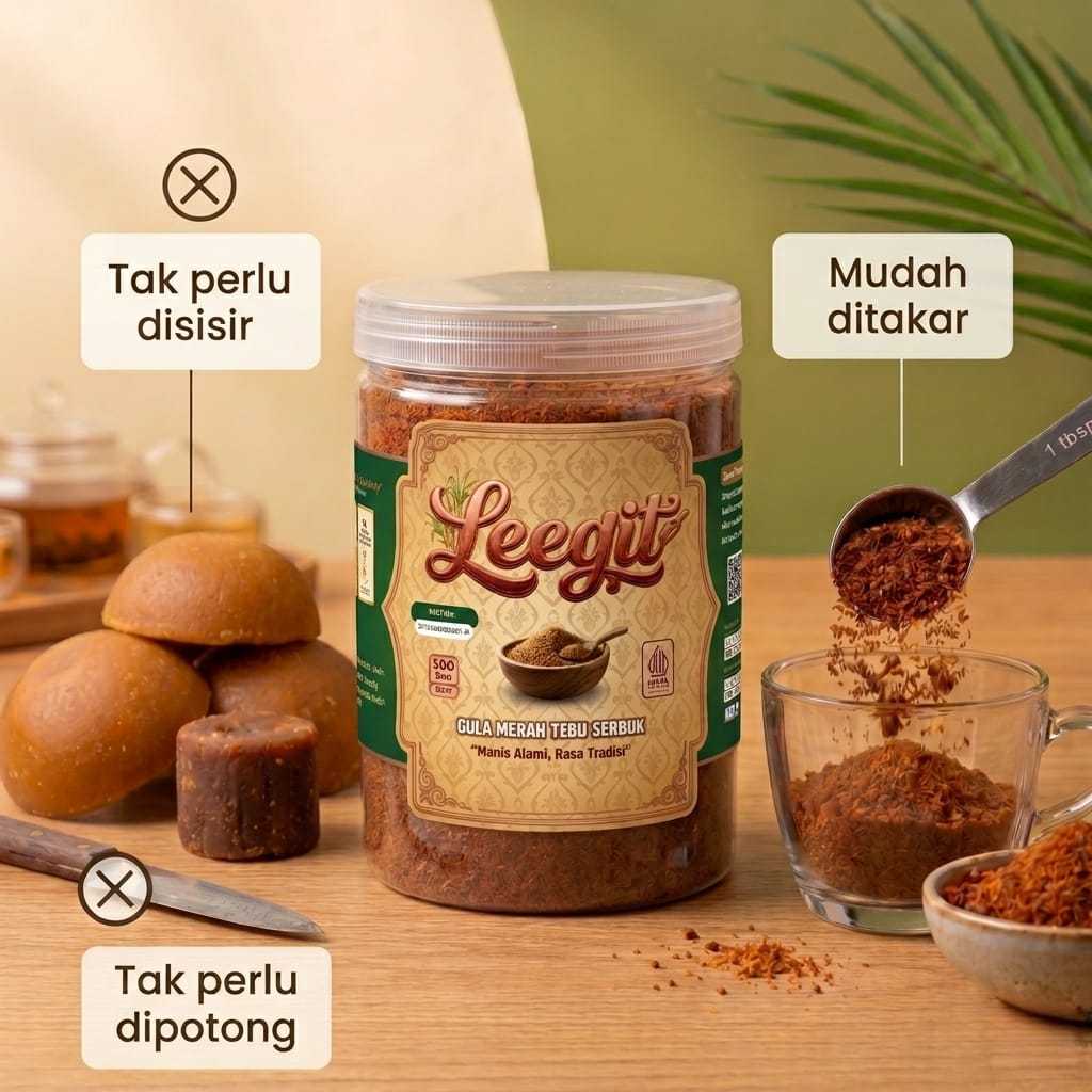 Leegit Gula Merah Tebu Serbuk Asli / Gula Semut Tebu Murni Pemanis Alami Zuda Family - 500gr