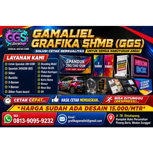 Jasa Cetak Grafis Gamaliel Grafika SHMB, Spanduk, Banner, Stiker, Neon Box, Custom Design