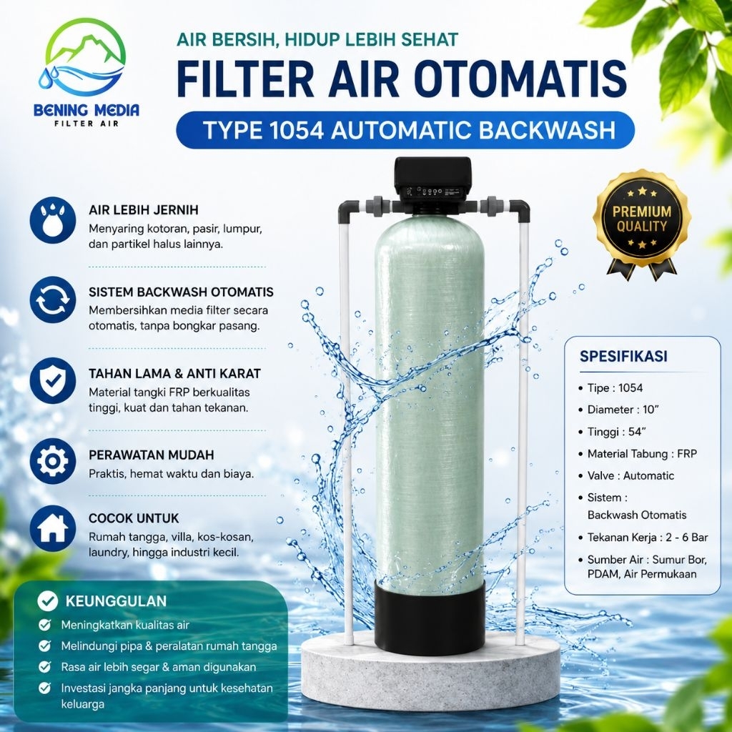 Filter Air Otomatis 1054 Automatic Backwash | Penyaring Air Sumur Bor & PDAM | Penjernih Air Rumah T