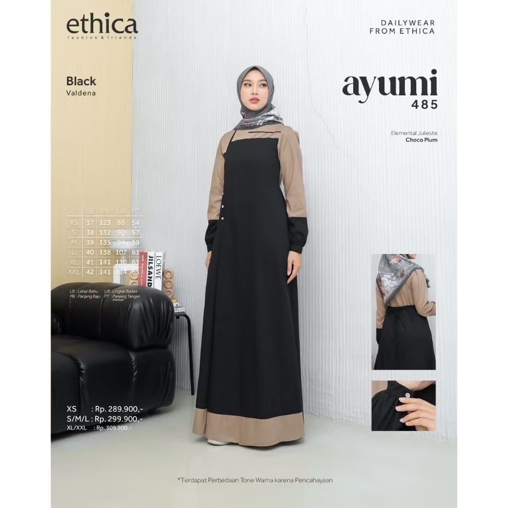 GAMIS ETHICA AYUMI 485 BLACK_GAMIS ETHICA KEKINIAN_GAMIA ETHICA TERBARU_ GAMIS  SIMPLE NYAMAN DIPAKA