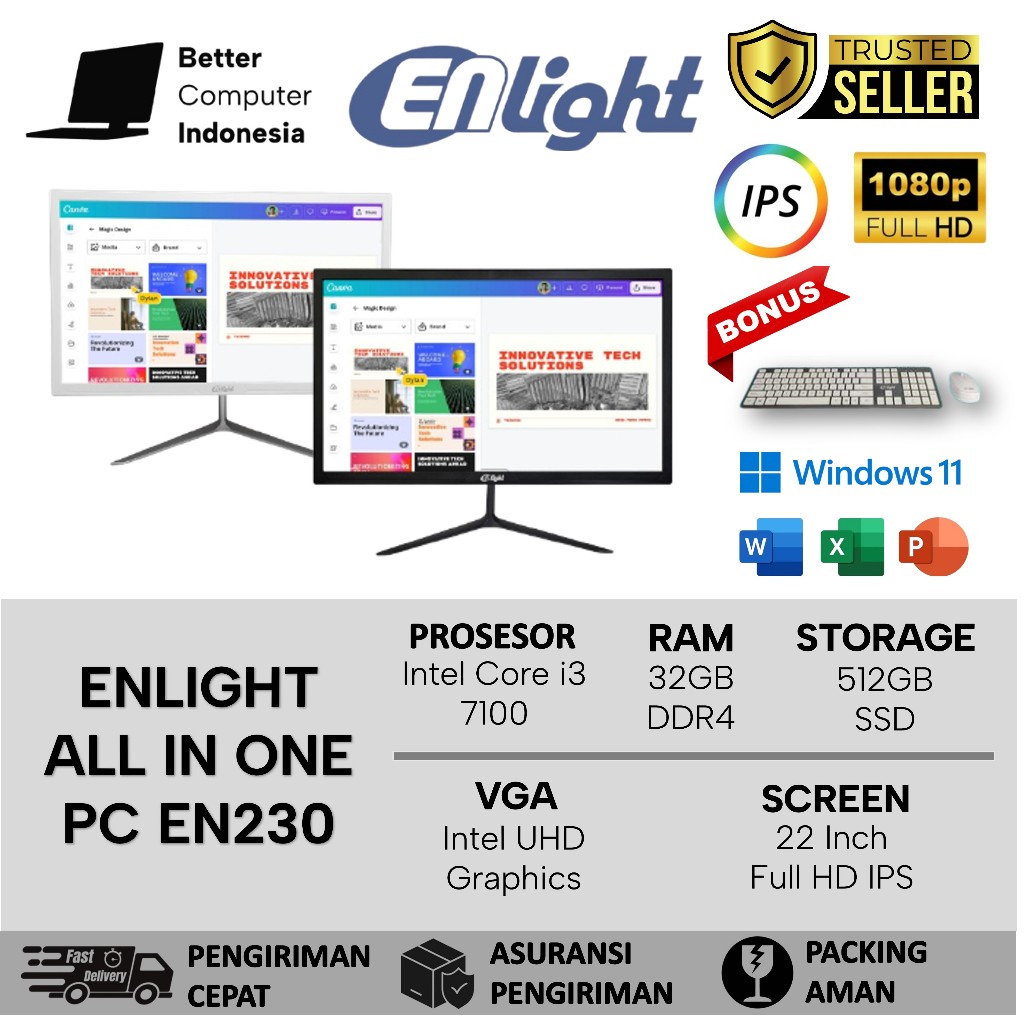 ENLIGHT AIO ALL IN ONE PC EN230 Intel Core i3 Ram 32GB 1TB SSD Full HD IPS Windows 11 Office