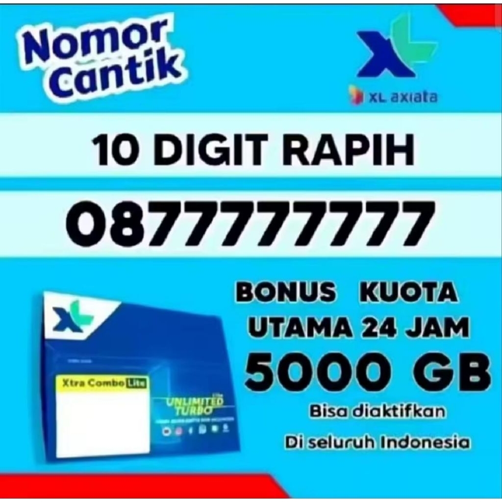 Promo Kartu Perdana XL 10Digit Bonus Kuota 5000GB Support Jaringan 4G