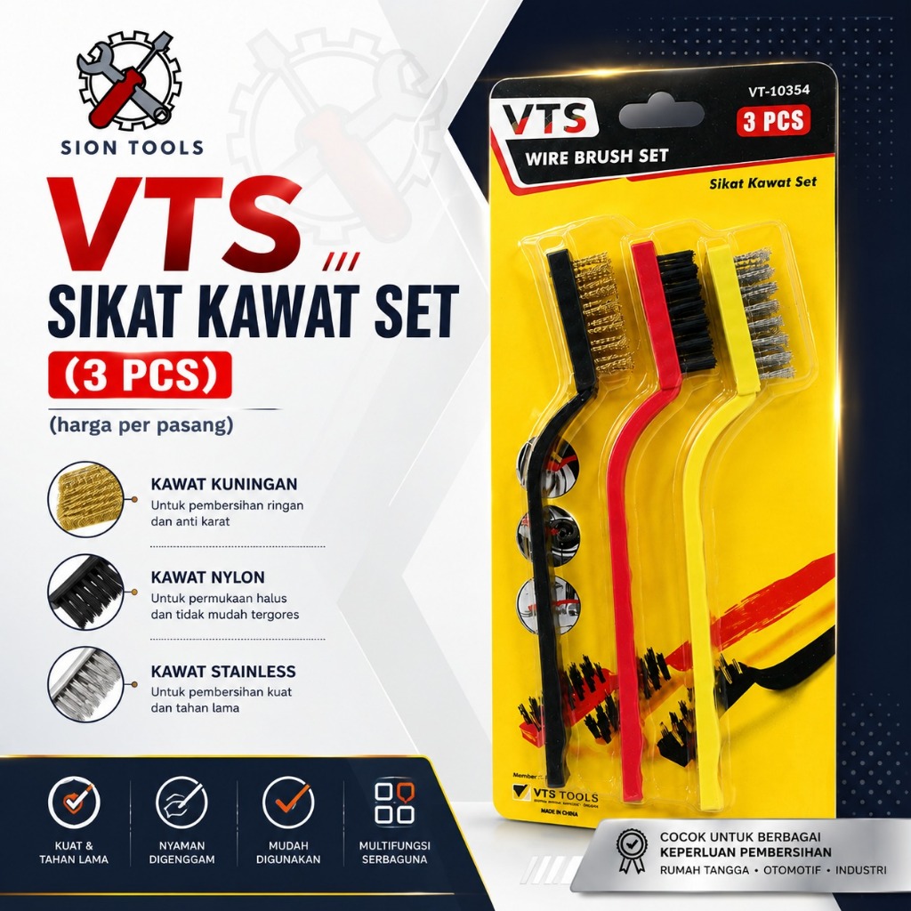 VITATOOLS SIKAT KAWAT SET 3 PCS (3 IN 1) / SIKAT SERBAGUNA / KAWAT NYLON TEMBAGA 3 PCS 7 INCH (VT307