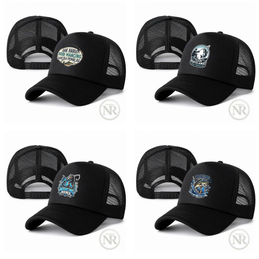 Topi Mancing Pria Keren - Topi Trucker Motif Mancing Mania Warna Hitam
