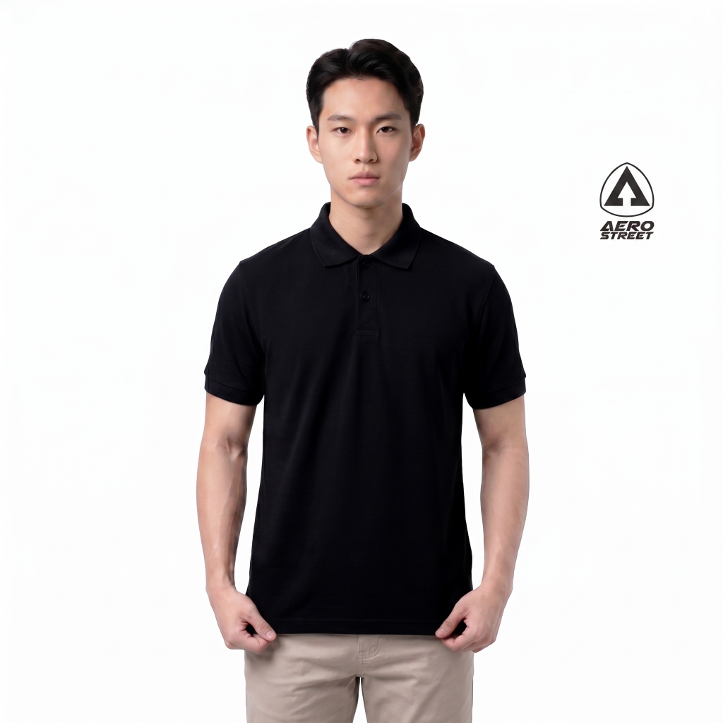 Aerostreet Polo Shirt Hans Black Kaos Kerah Poloshirt QFAAA