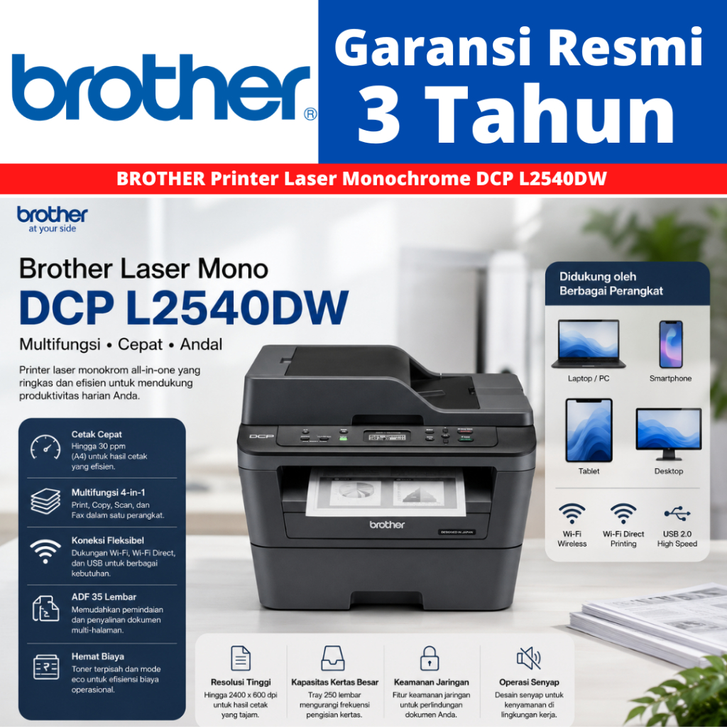 BROTHER Printer Laser Mono DCP L2540DW L 2540DW L2540 DW Duplex Wifi