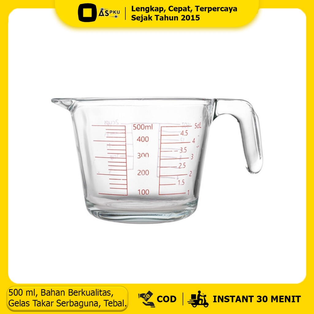Gelas Takar 500ml 1000ml Pengukur Air Susu Takaran Gelas Cangkir Kaca Ukur