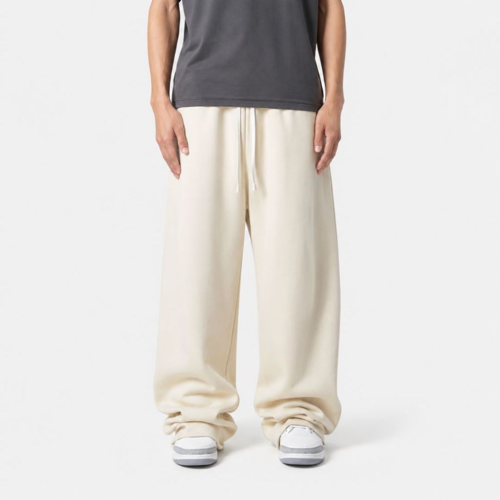 NUGRA - Celana Sweatpants Loose Baggy Fleece Cream Beige