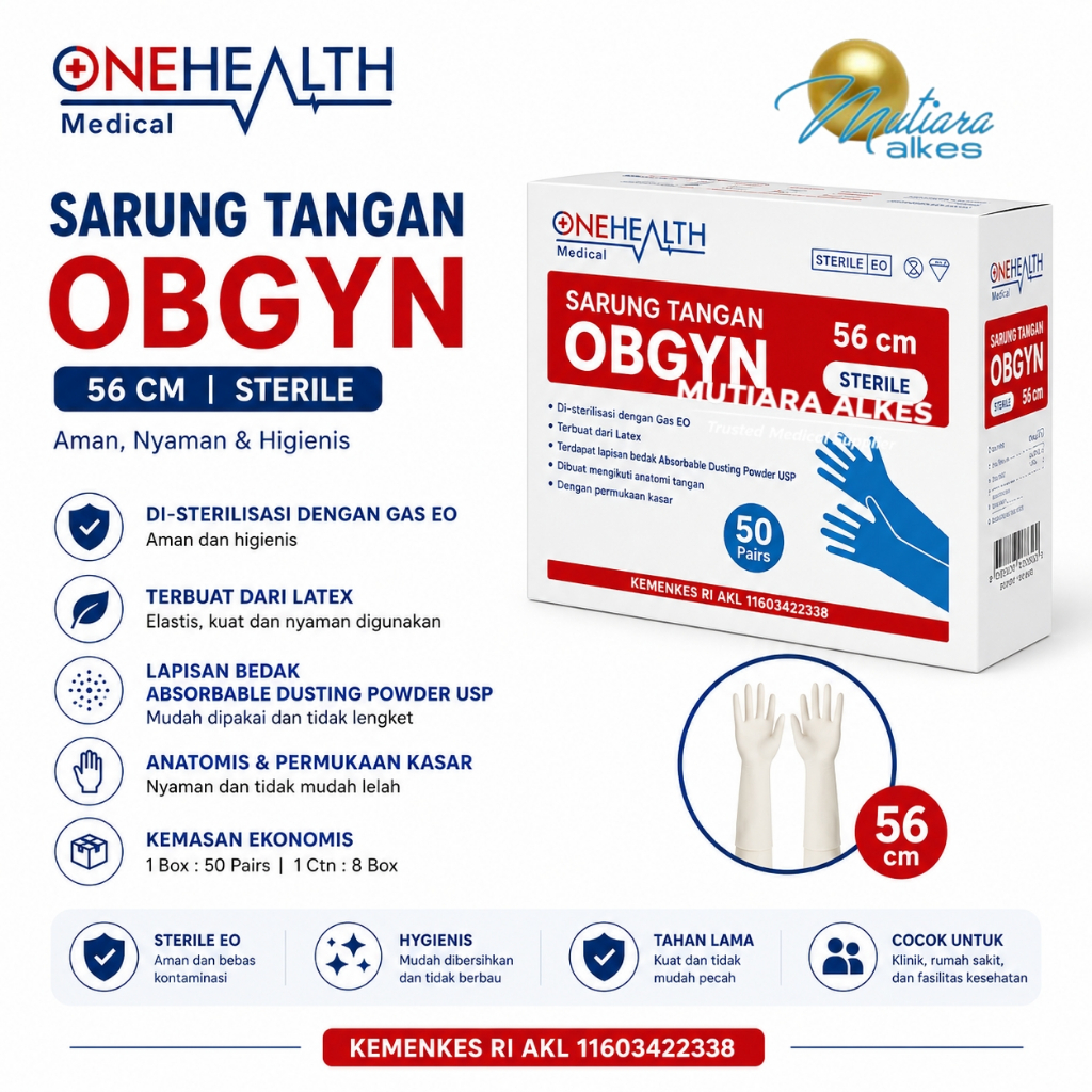 Sarung Tangan Panjang Obgyn Steril Handscoon / Gynaecology Gloves Alat Melahirkan Bidan Original - M