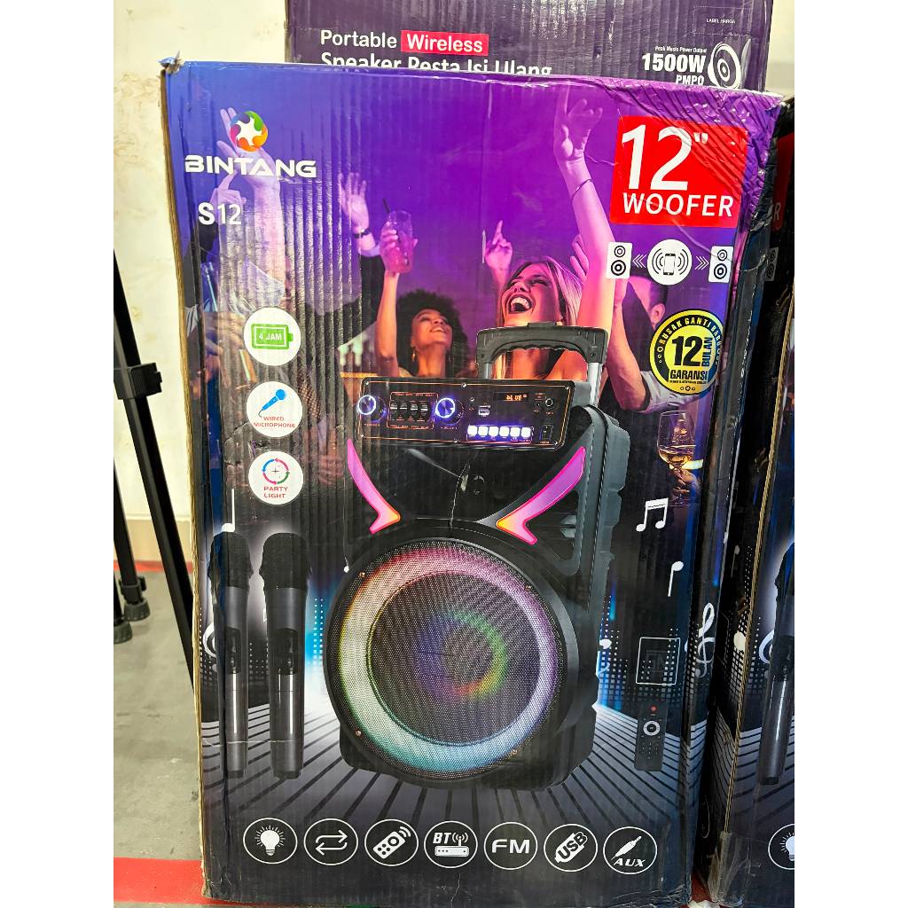 SPEAKER BLUETOOTH/WIRELLES PARTY KARAOKE BINTANG 12 INCHI S12