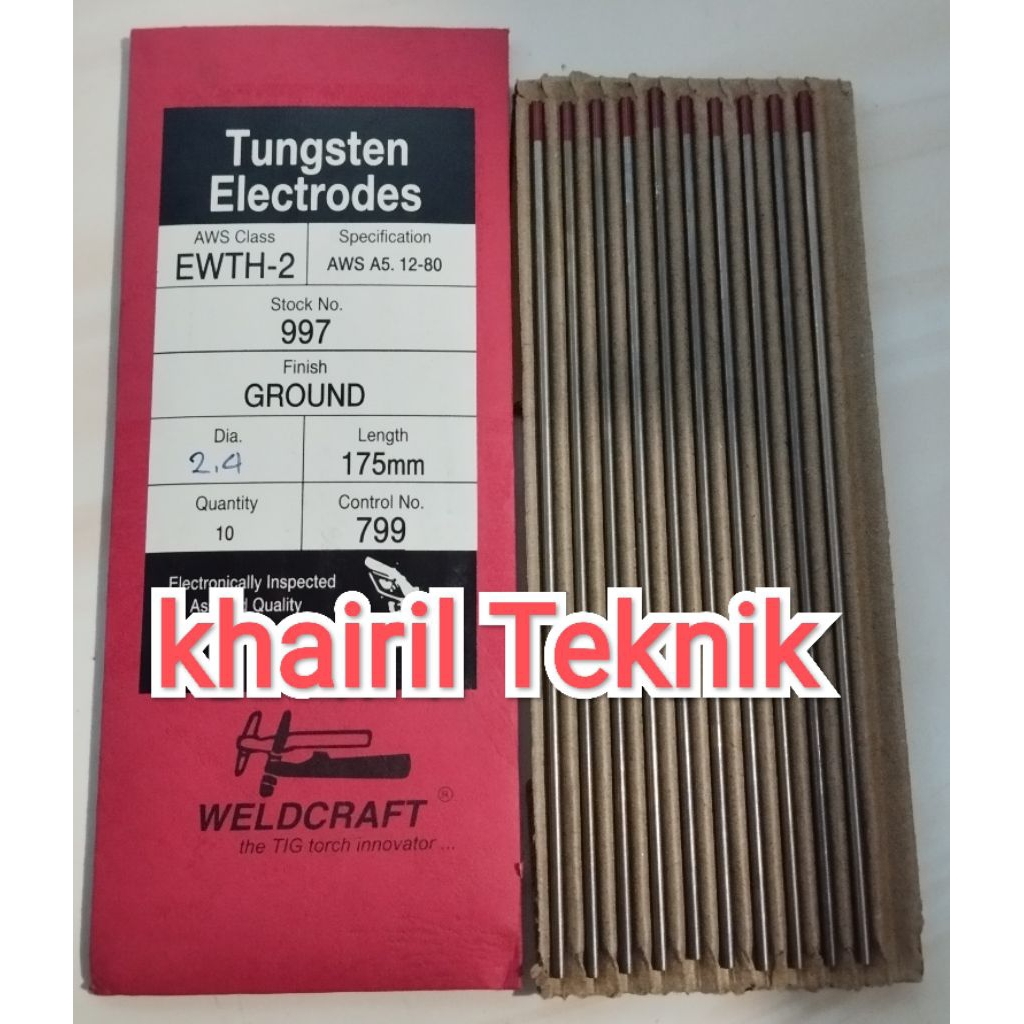 Tungsten/Jarum Las Argon weldcraft merah 2,4mmx175mm 1pack isi 10pcs