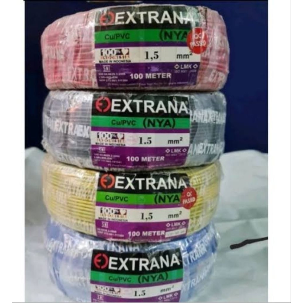 Kabel NYA Extrana 1.5mm  50M Per 1 Roll 50MKonduktor Tembaga Murni, Isolasi PVC Tahan Panas, Mudah D