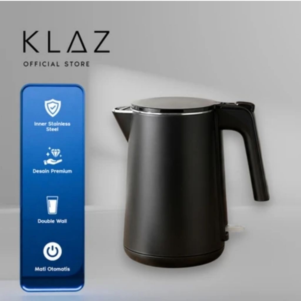 Klaz Teko Listrik Double Wall 1 Liter 800W Stainless Steel - Hitam/Putih