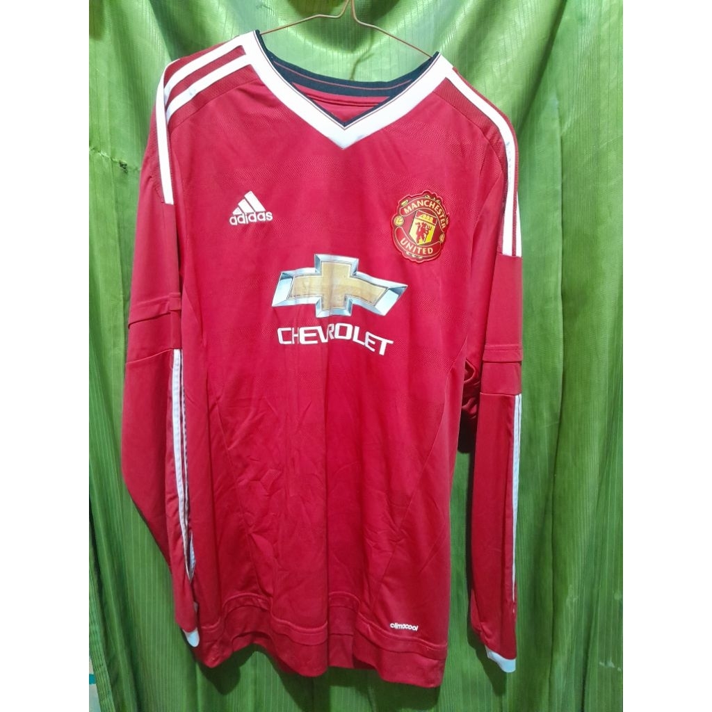 Jersey MU Manchester United Home Lengan Panjang Long Sleeve Originals Adidas Chevrolet Red Merah -  