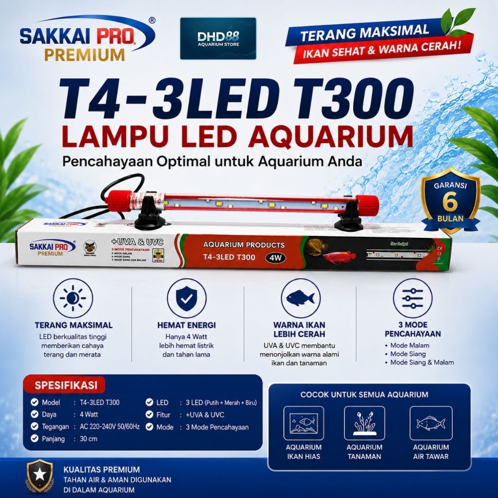 LAMPU CELUP AQUARIUM SAKAI PRO T4-3LED SERIES T