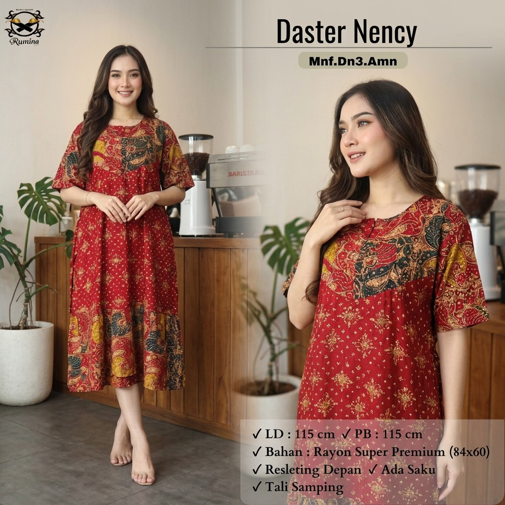 RM [LD 115 Pb 115] RUMINAB BATIK Daster NENCY Klok Daster Batik Cap Motif Bunga Warna Soft Kualitas 