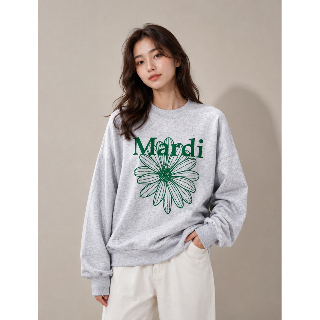 CREWNECK MARDI MARCEDI FLOWER MISTY, CREWNECK SWEATER OVERSIZE