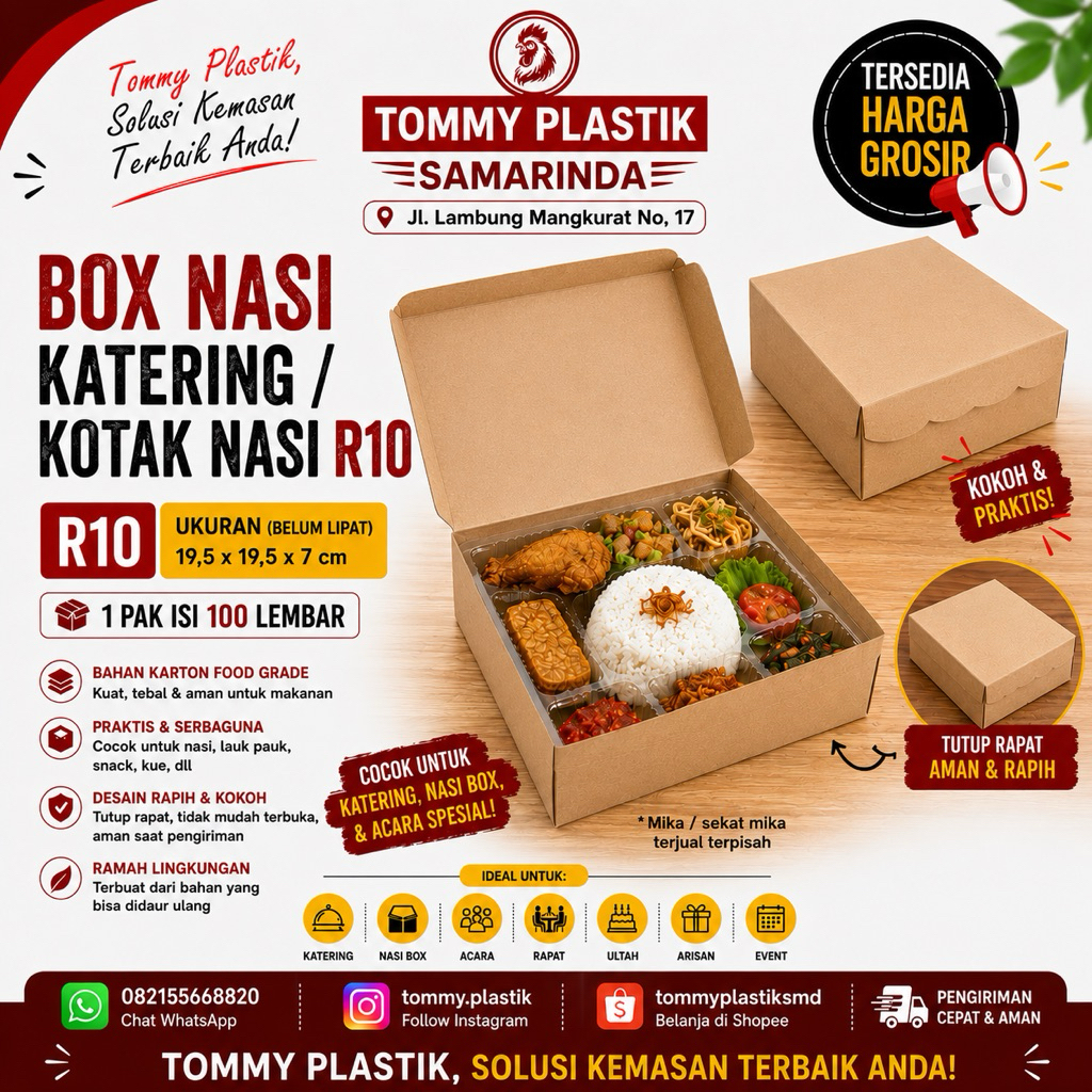 Box Nasi Kraft R10 19,5x19,5x7 cm Isi 100 Lembar Kotak Nasi Catering Food Grade Lunch Box Kertas Cok