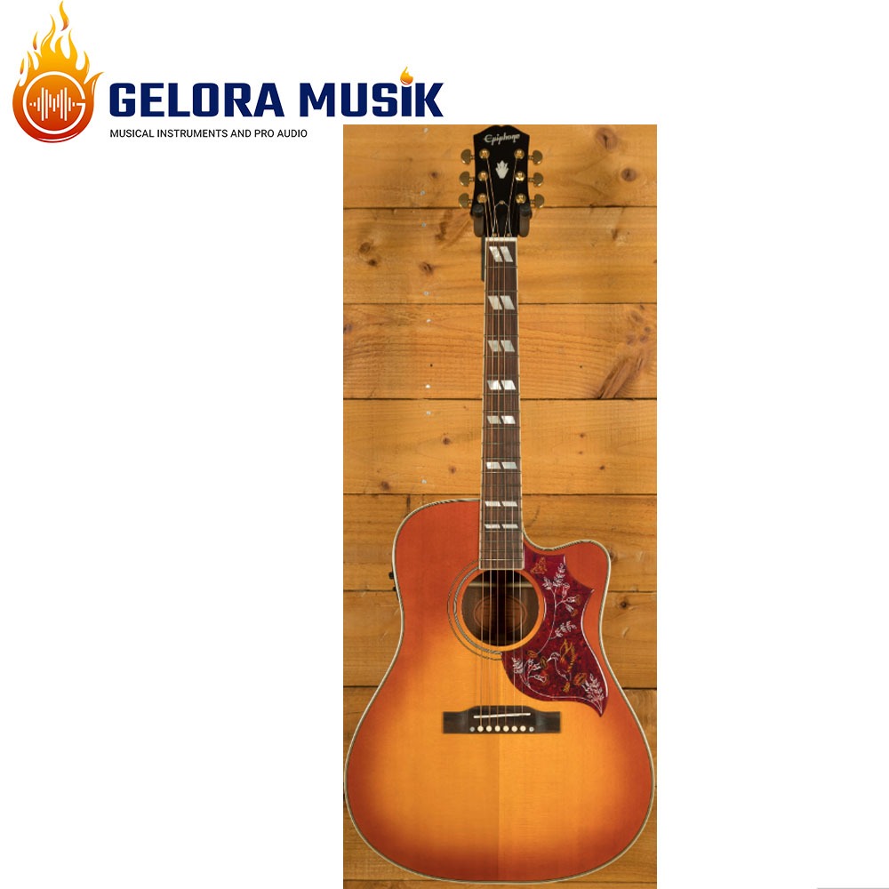 Gitar Akustik Elektrik Epiphone Hummingbird Standard EC - All Solid Wood Cherry Sunburst w/Gigbag EI