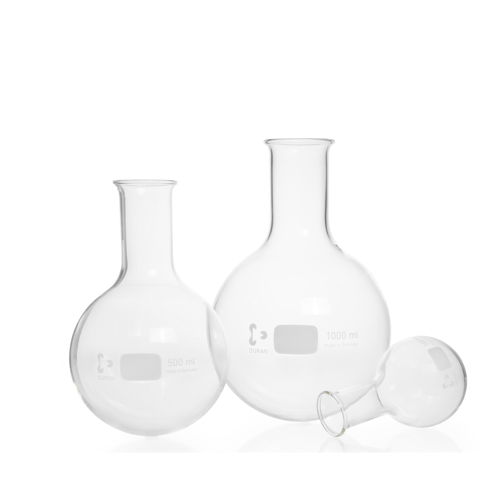 Labu Didih Kaca Laboratorium 5000 ml 5 L 5 Liter Round Bottom Boiling Flask  Narrow Neck Duran