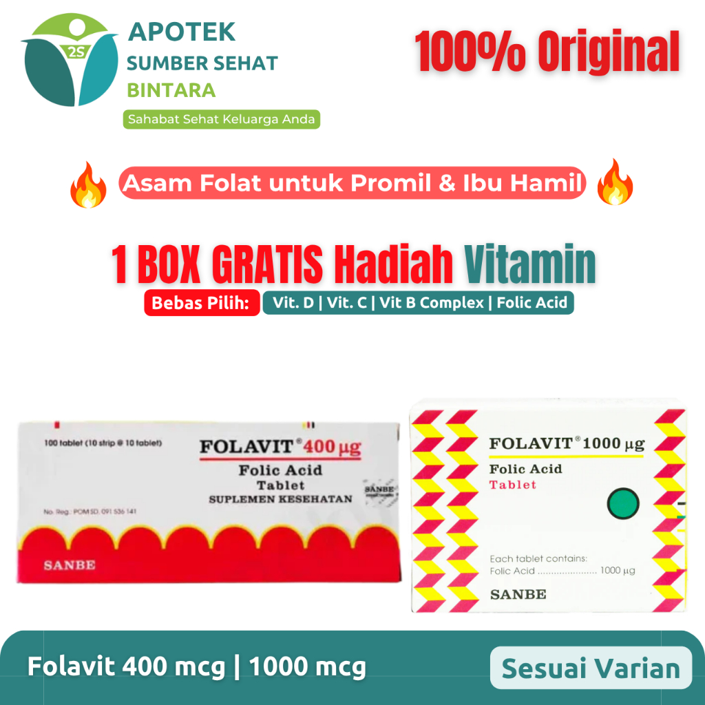Folavit 400 mcg | 1000 mcg – Vitamin Asam Folat untuk Promil & Ibu Hamil