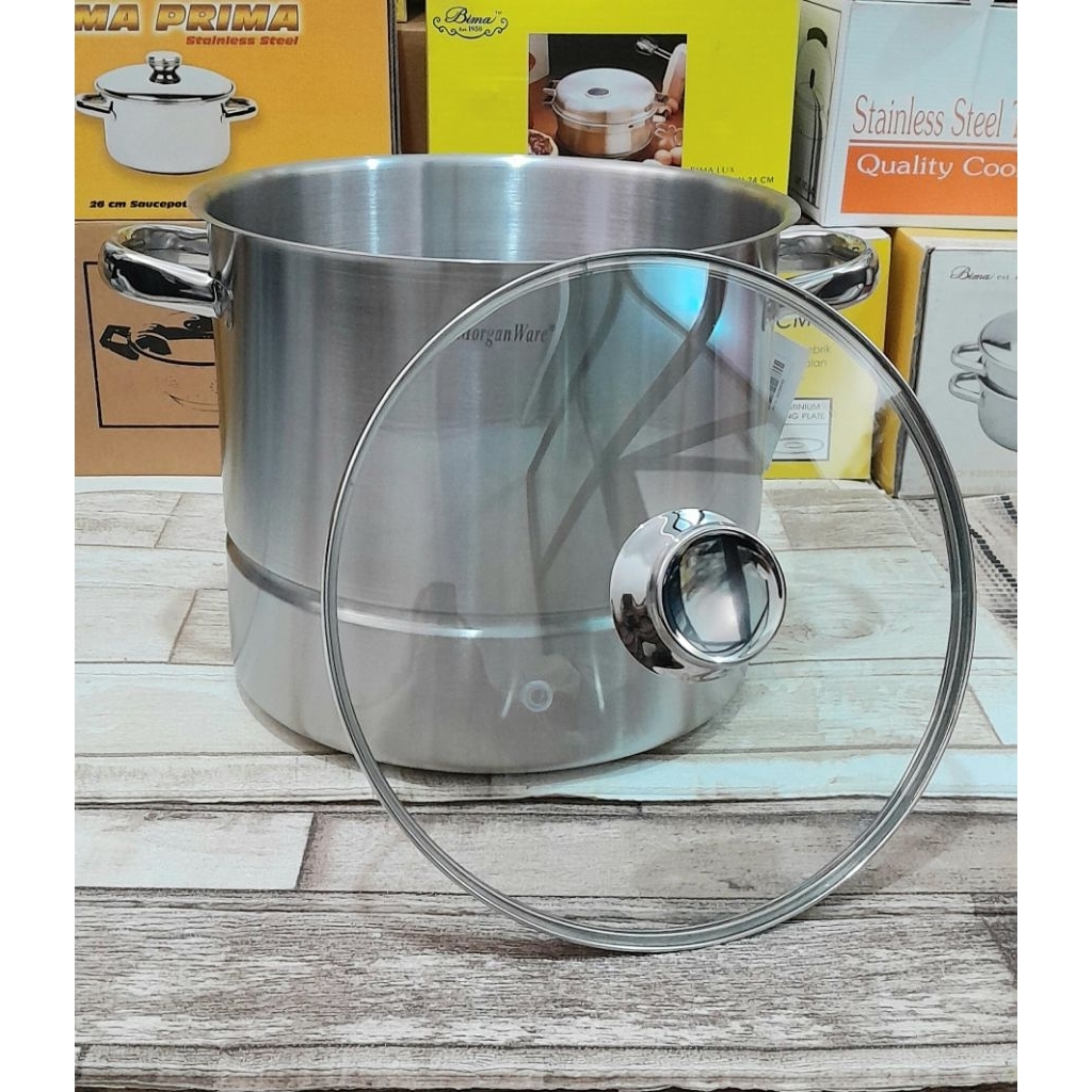 MORGAN WARE STOCKPOT STEAMER WITH GLASS 28CM STAINLESS