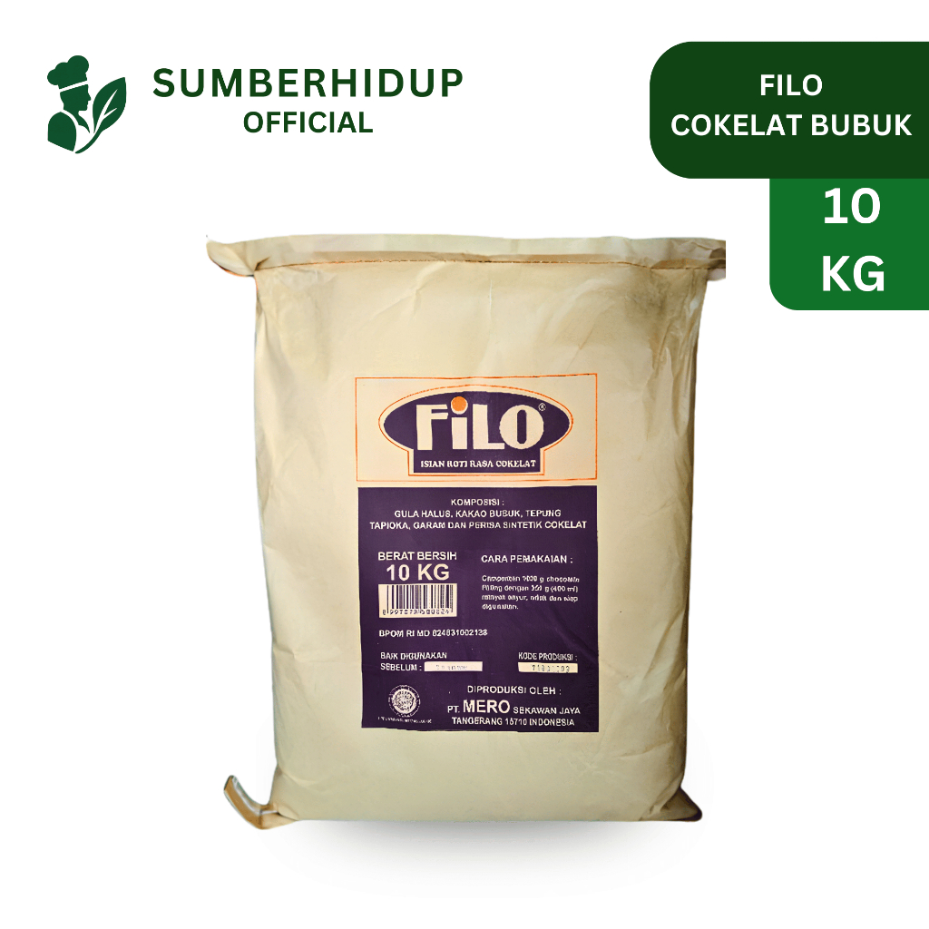 Filo Cokelat Bubuk 10 kg 1 Sak - Cocoa Powder Filo Premium Murni Bahan Kue Roti Brownies Minuman Es 