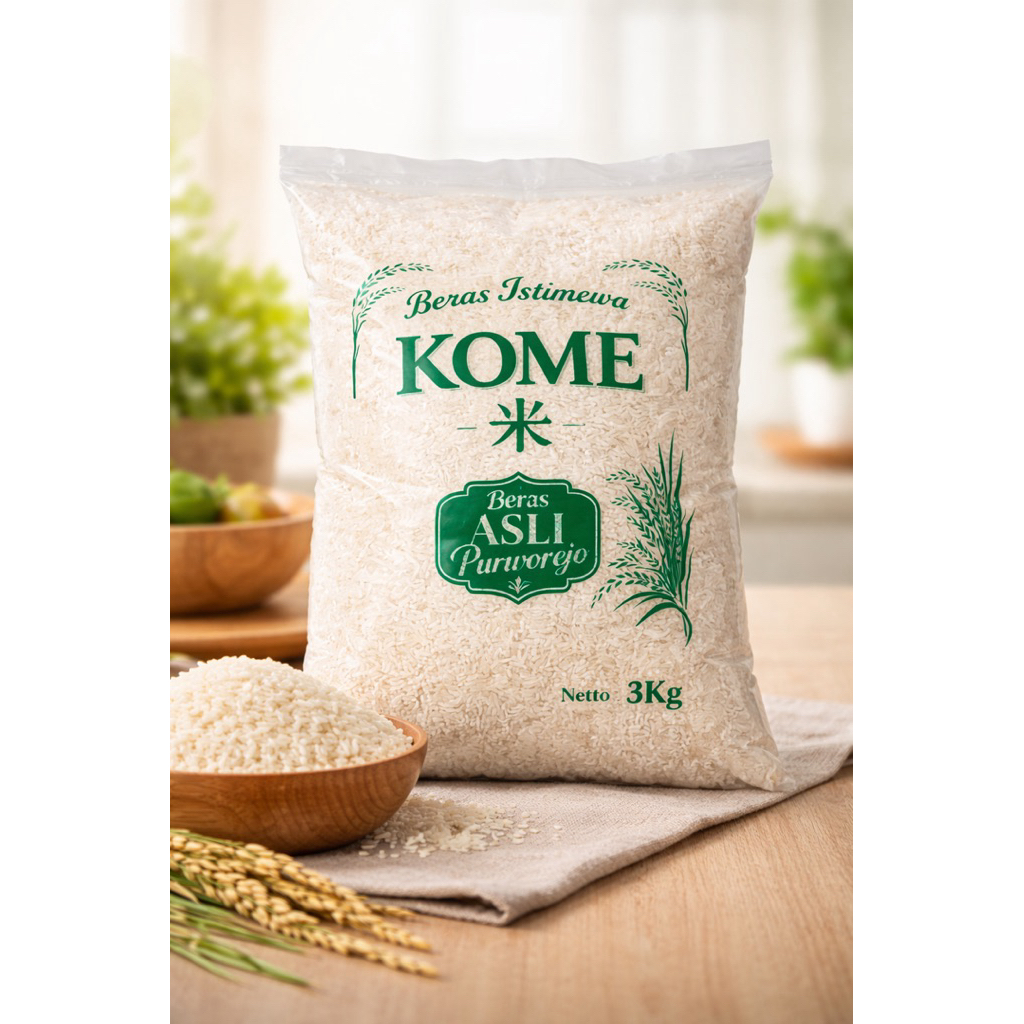 Beras KOME Premium 3Kg | Beras Asli Purworejo Pulen Putih Bersih