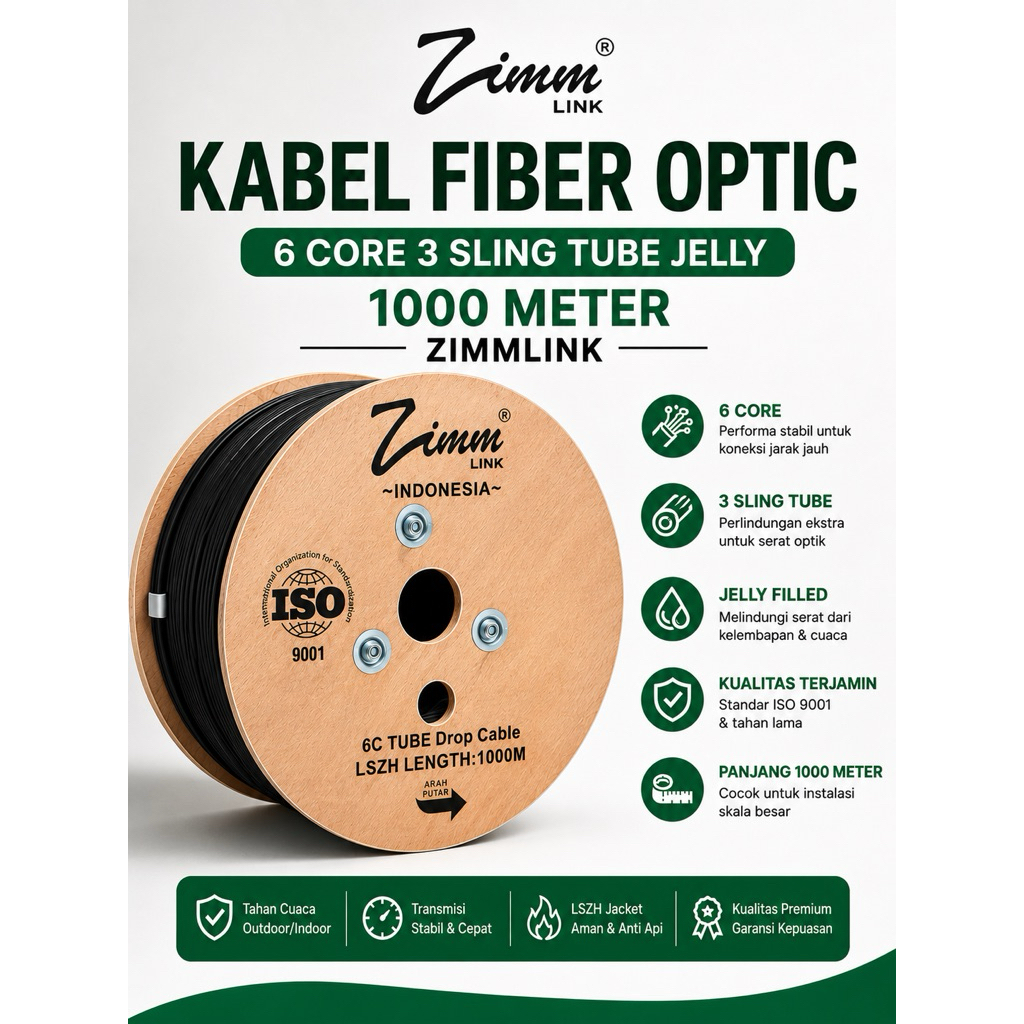Kabel Fiber Optic 6 Core 3 Sling JELLY TUBE 1000 Meter Zimmlink