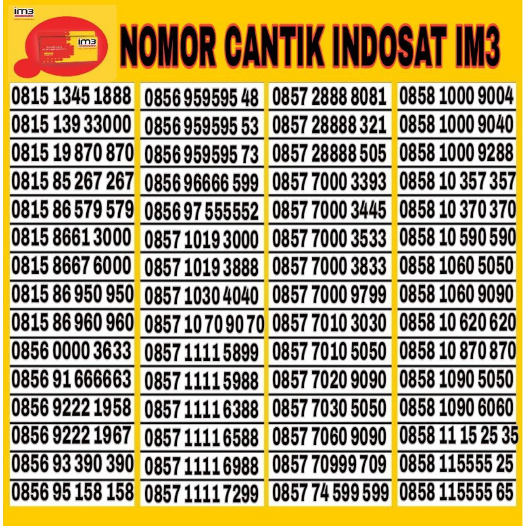 NOMOR CANTIK INDOSAT IM3 4G LTE 3000 3888 6999 1010 4040 5050 9090