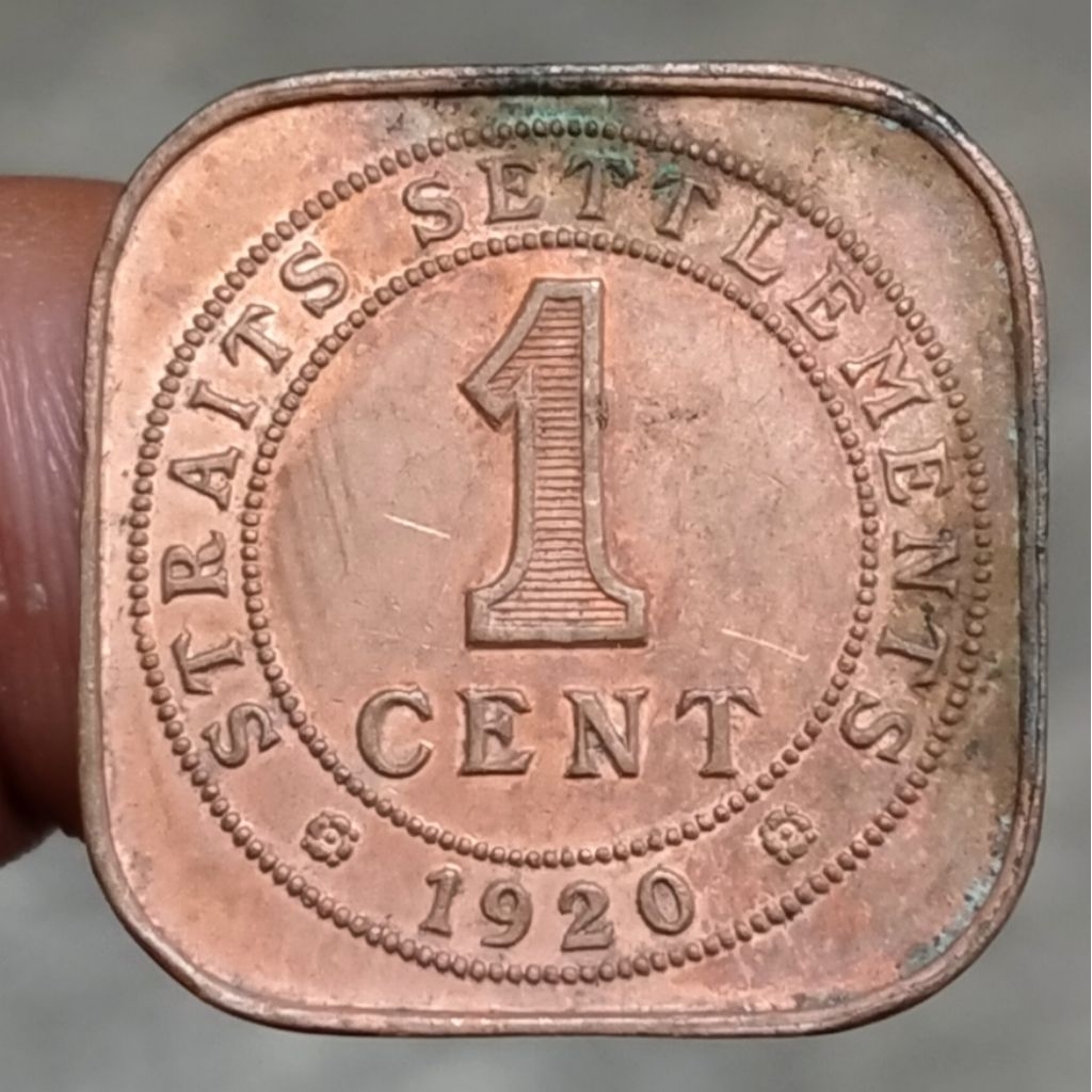 Koin Kuno Malaya Kotak 1 Cent Straits Settlement 1920 King George V kotak