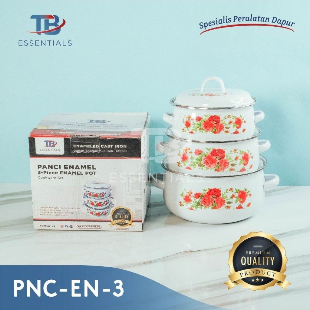 PANCI SET ENAMEL 3 PCS TUTUP ENAMEL CASEROLE PANCI JADUL MOTIF BUNGA