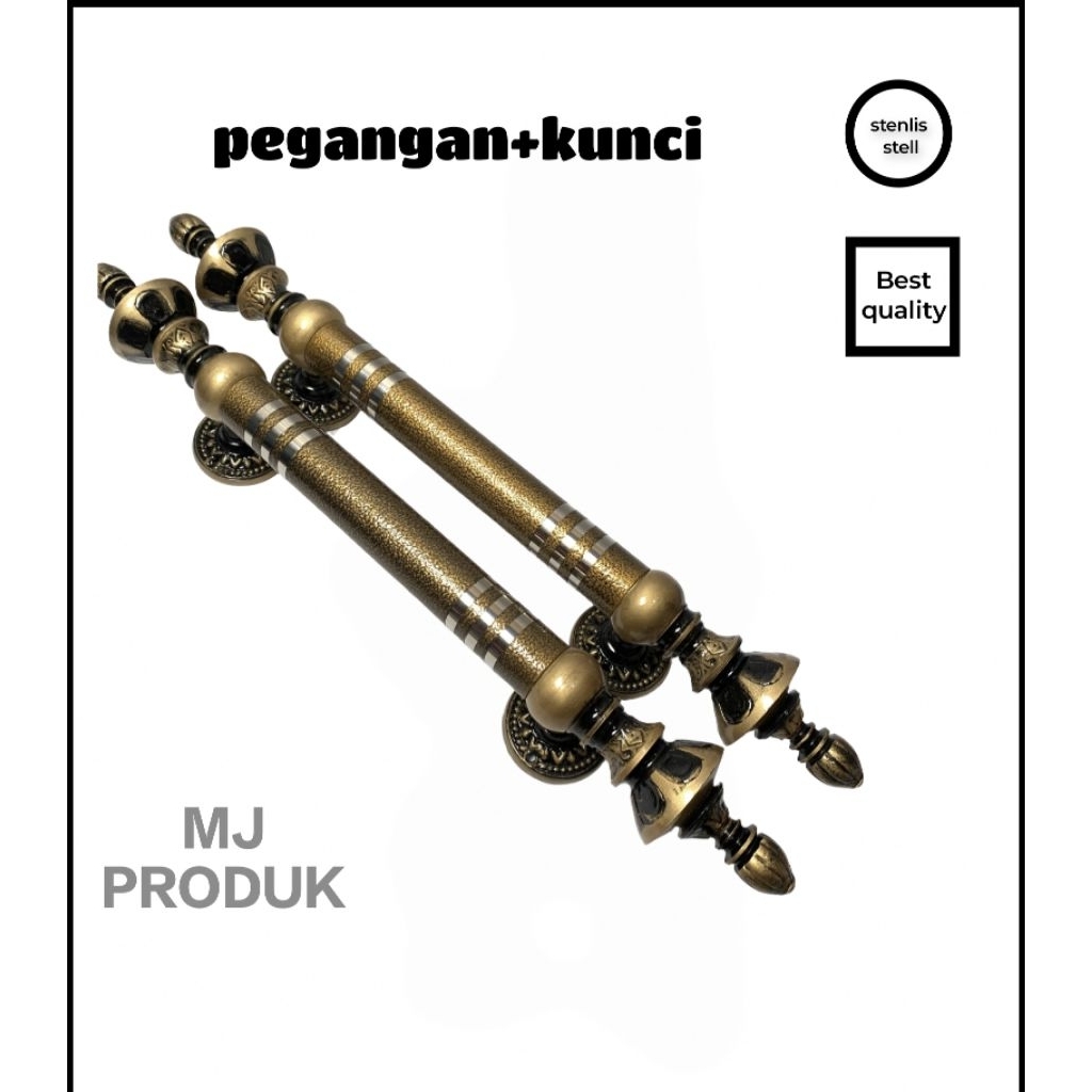 hendel pintu kuningan+kunci teratai antik