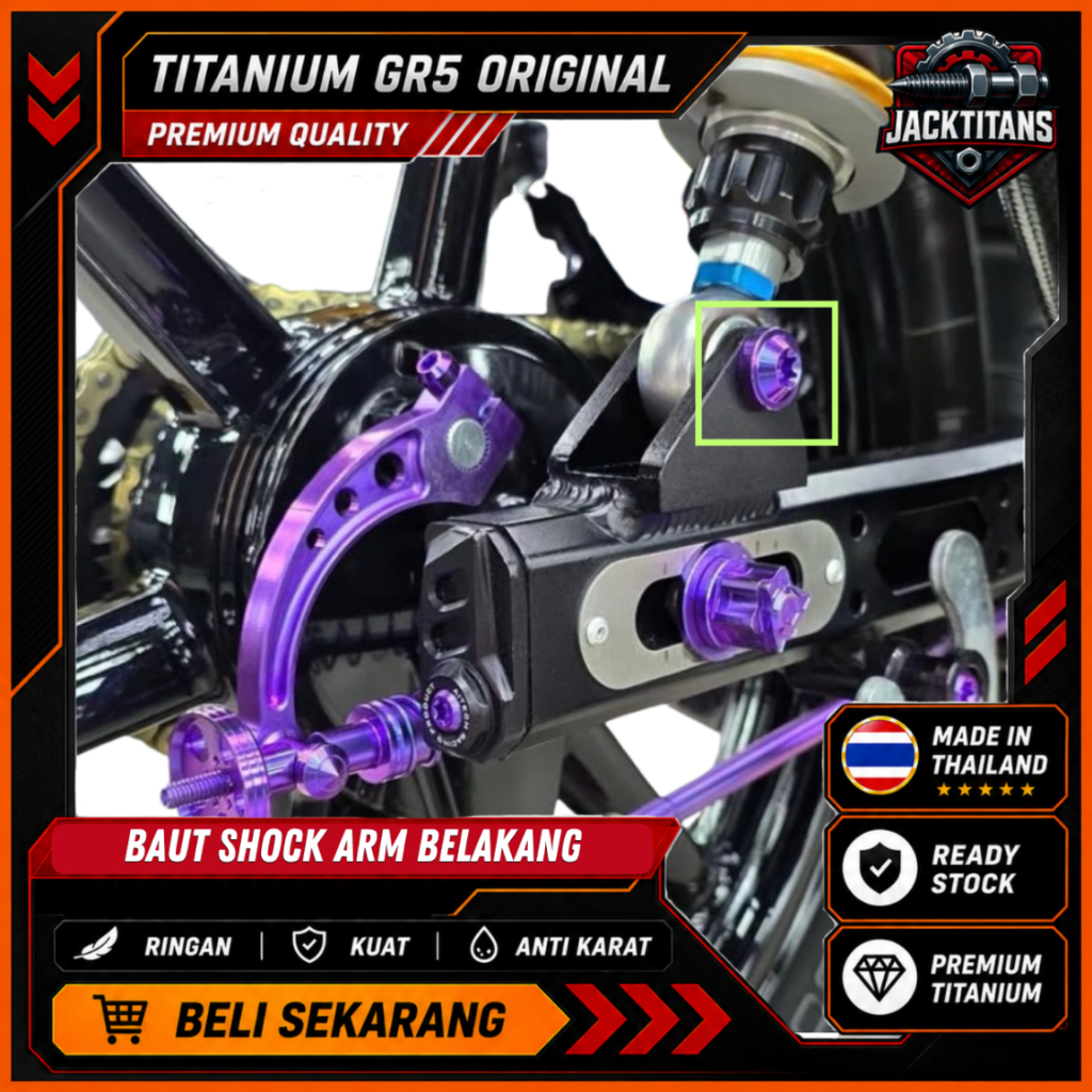 Baut Shock Arm Belakang Rx King CB Tiger Fizr Kaze BPRO Aitech Original Titanium Grade 5 ( 2 BIJI )