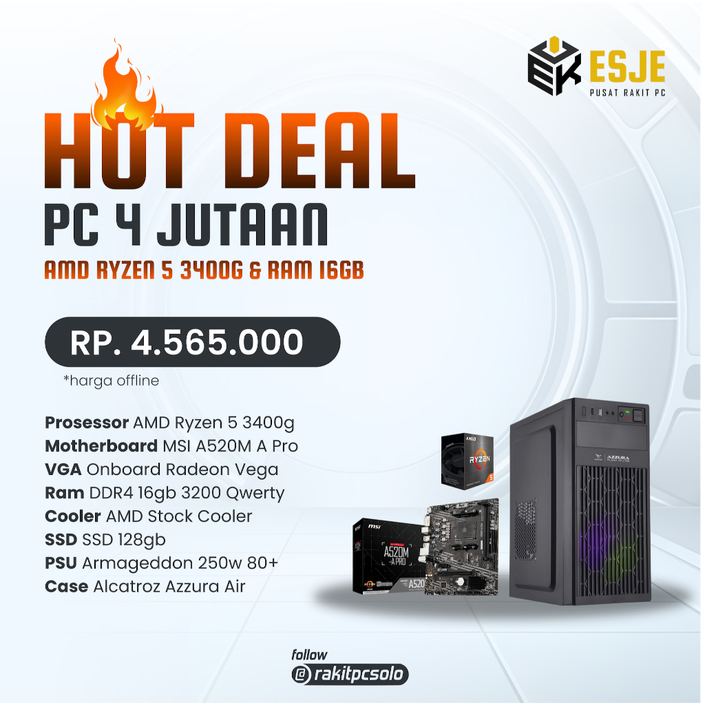 PC AMD Ryzen 5 3400G RAM 16GB SSD 128GB