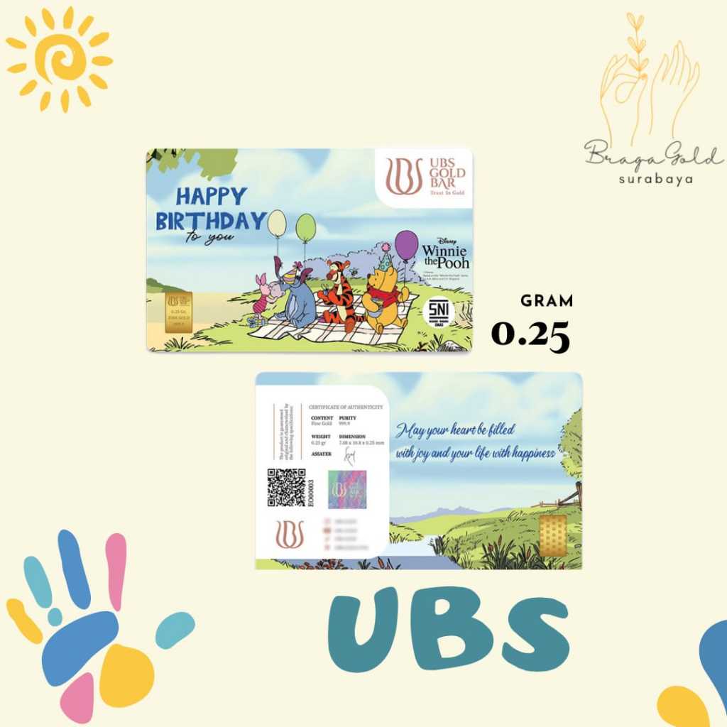 0,25 gr UBS Logam Mulia Disney Winnie The Pooh Happy Birthday