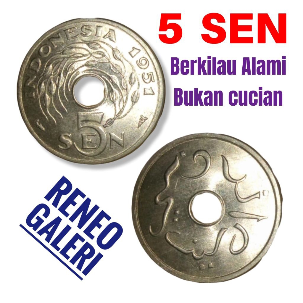 Berkilau Koin 5 Sen Bolong Indonesia Uang logam kuno Tahun 1951 1954