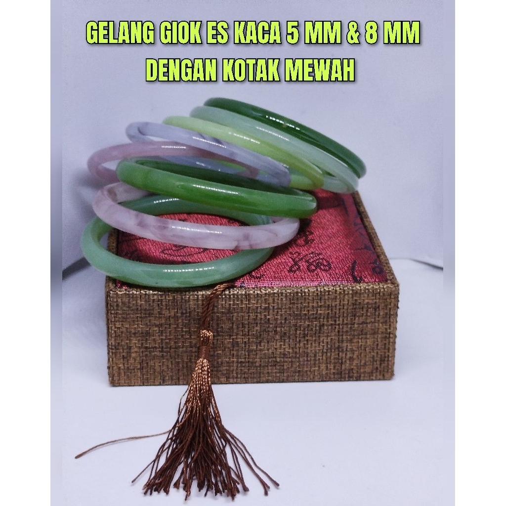 GELANG GIOK ES KACA 5 MM DILENGKAPI DENGAN KOTAK MEWAH