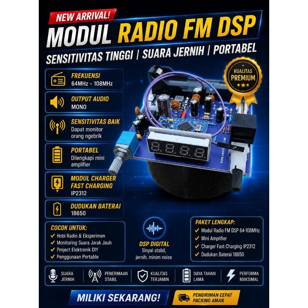 Kit Radio FM DSP MONO KT0936MB9 TDA2822 IP2312 PRO MINI 3.3V 7 SEGMENT