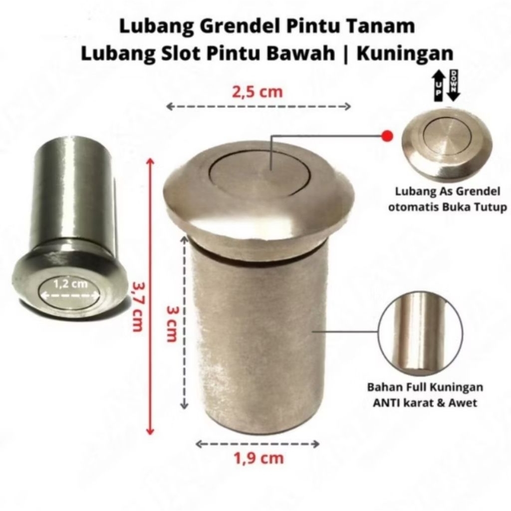 lubang grendel full kuningan tanam lantai / lubang slot pintu bawah tanam lantai / lubang grendel an