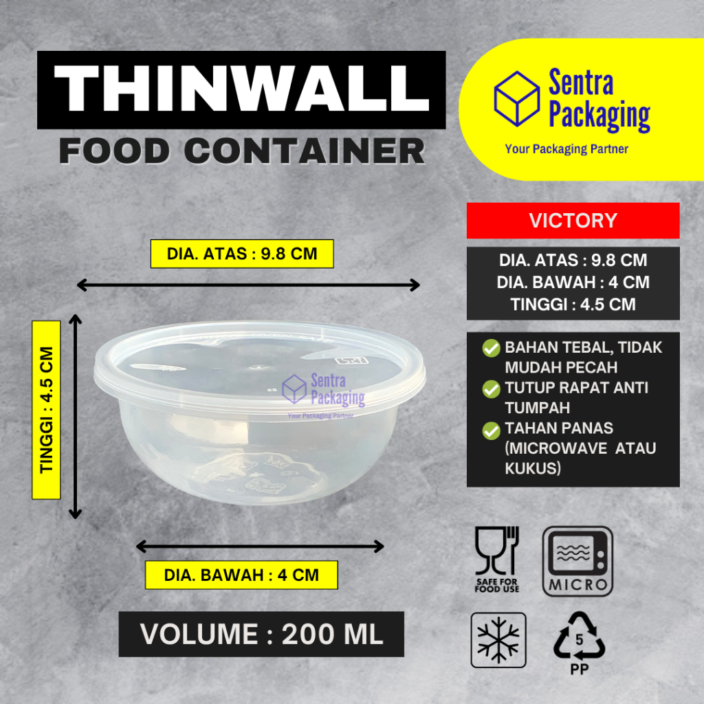 Victory Thinwall Bulat 200ml DUS / Mangkok Plastik / Packaging / Cup Salad - DUS