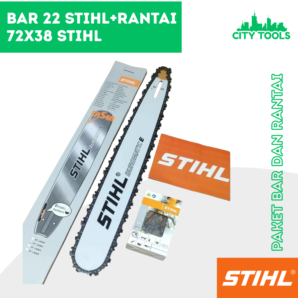 PAKET BAR 22INCH STIHL+RANTAI 38T POTONG STIHL