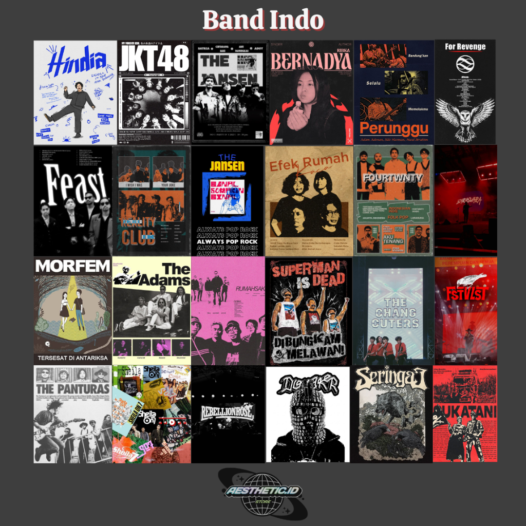 Poster Dinding Band indonesia indie pop Metal series dekorasi kamar aesthetic aestetik estetik ukura